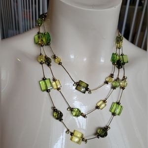 three tiered green bead necklace